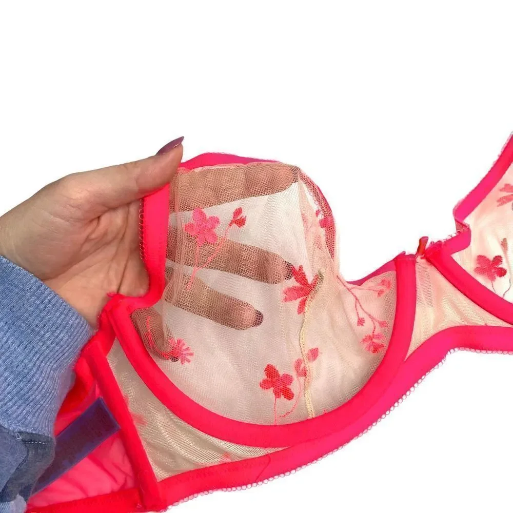 Savage x Fenty Foiled Sprigs Embroidered Unlined‎ Bra Sz 34D